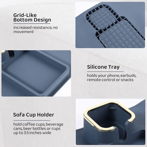 Couch Cup Holder - Silicone Sofa Armrest Tray with Cup Holder Anti-Slip Arm Tray - Picture 4 of 7